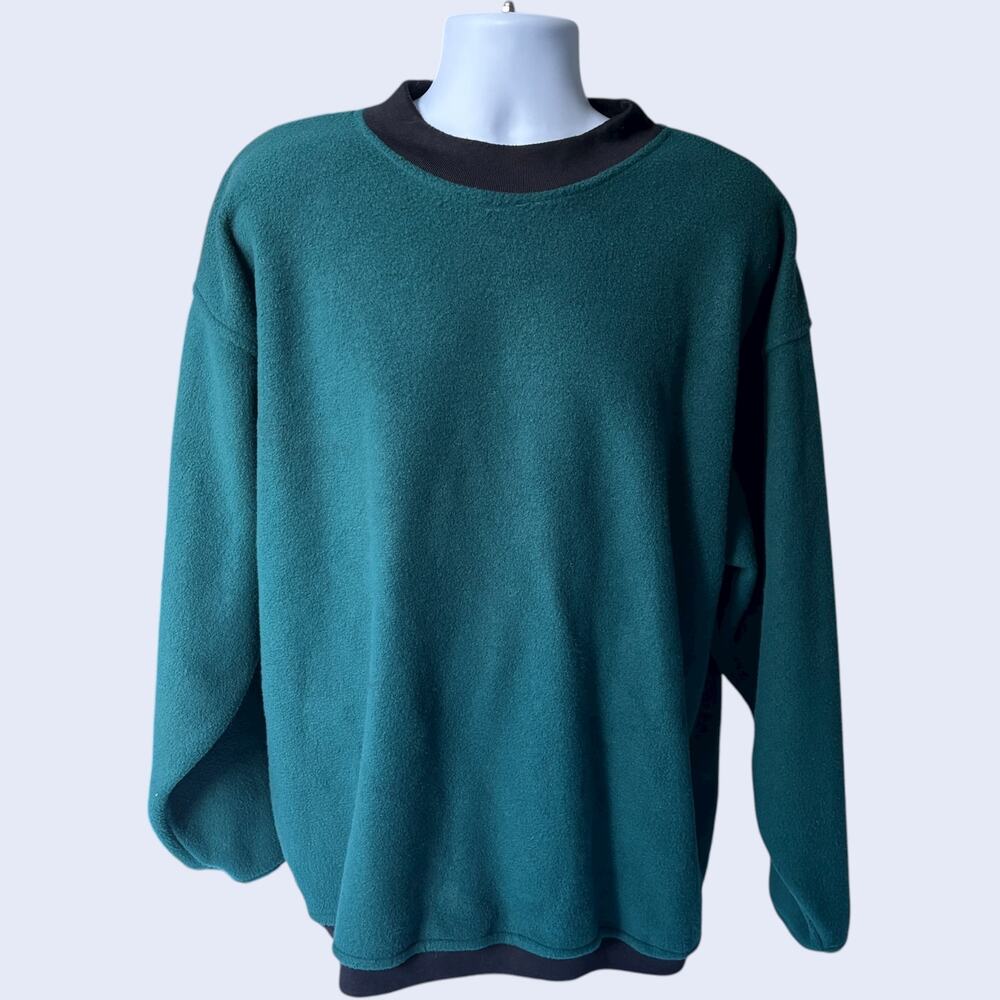 Chip and Pepper L Vintage Fleece Pullover Teal Green Black 90s Retro Relaxed